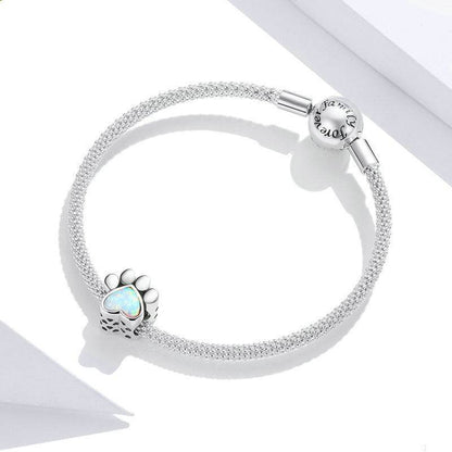 Bracelet with cute dog paw charm and opal heart