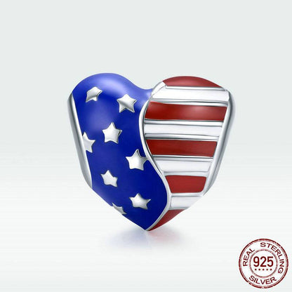 Heart-shaped American flag charm with stars and stripes