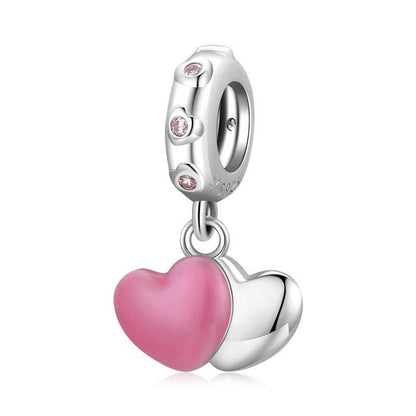 Pink Heart Tag Charm with high-quality silver and pink enamel heart, featuring crystal accents on the loop.