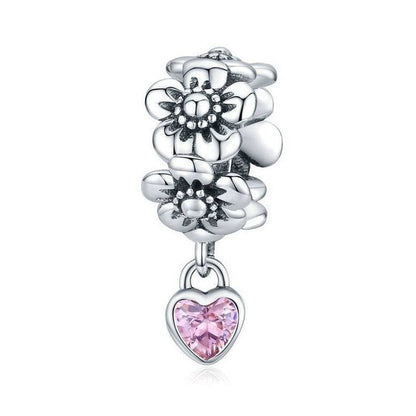 Floral Pink Heart Spacercharms