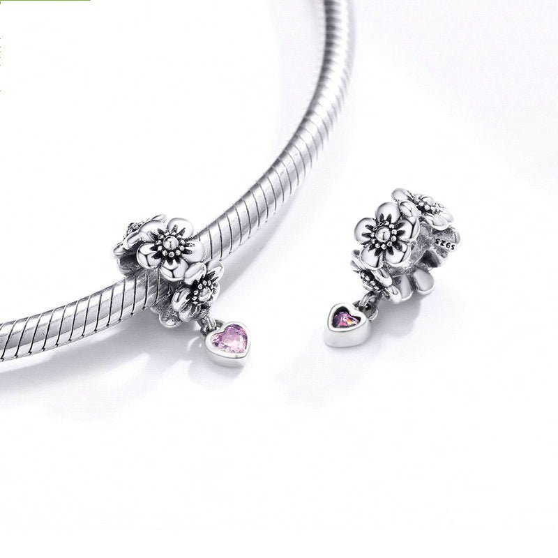 Floral Pink Heart Spacercharms